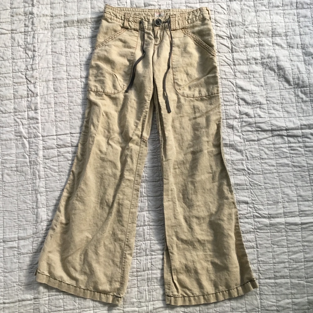 Free People tan wide leg linen pants Sz 0